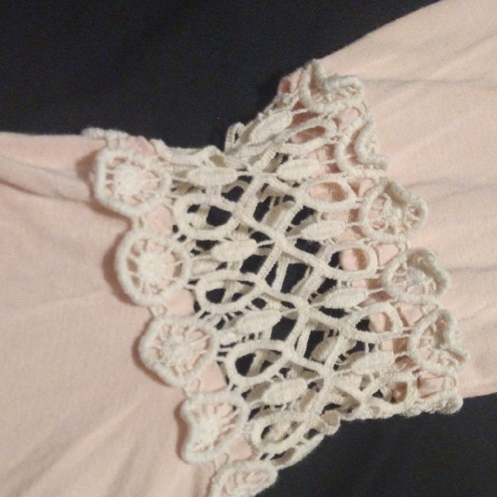 Pomelo Light Pink Blouse with Crochet Flare Sleeves - Picture 2 of 5